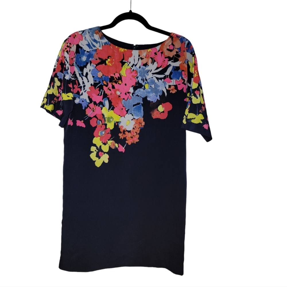 50% off sale!! Ann Taylor Loft Sheath Dress Navy Blue Colorful Floral  Size S
